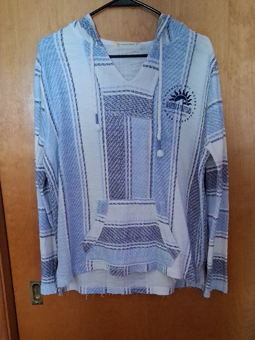 Ocean Drive Martha's Vineyard Blue & White Baja Hoodie Beach Coverup Sz. S